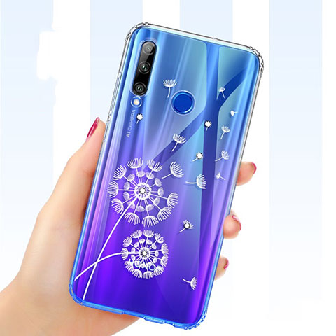 Huawei P Smart+ Plus (2019)用極薄ソフトケース シリコンケース 耐衝撃 全面保護 クリア透明 花 T03 ファーウェイ ネイビー