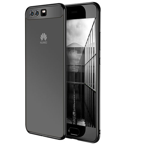 Huawei P10用極薄ソフトケース シリコンケース 耐衝撃 全面保護 クリア透明 T11 ファーウェイ ブラック