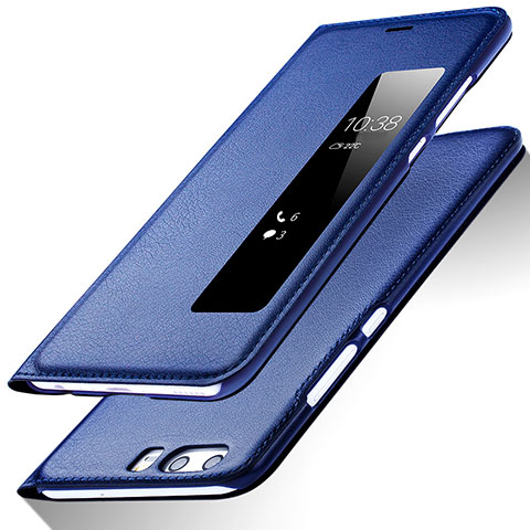 Huawei P10用手帳型 レザーケース スタンド ファーウェイ ネイビー