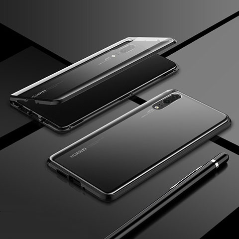 Huawei P20用ケース 高級感 手触り良い アルミメタル 製の金属製 360度 フルカバーバンパー 鏡面 カバー T01 ファーウェイ ブラック