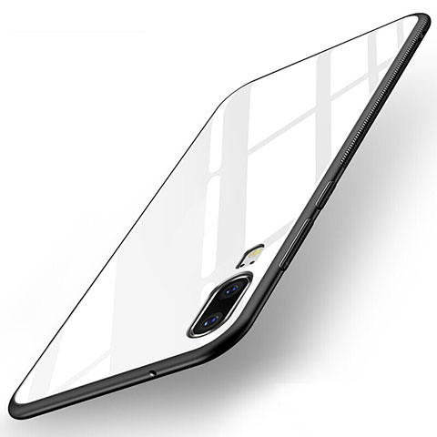 Huawei P20用ハイブリットバンパーケース プラスチック 鏡面 カバー T04 ファーウェイ ホワイト