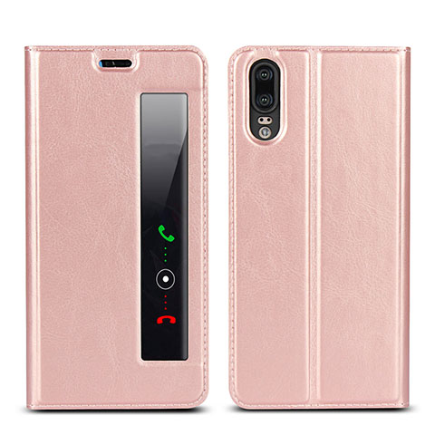 Huawei P20用手帳型 レザーケース スタンド カバー L02 ファーウェイ ピンク