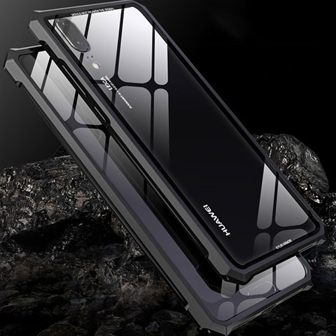 Huawei P20用ケース 高級感 手触り良い アルミメタル 製の金属製 バンパー 鏡面 カバー ファーウェイ ブラック