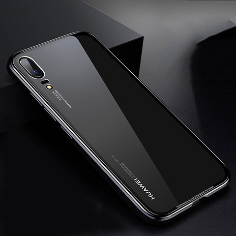 Huawei P20用ケース 高級感 手触り良い アルミメタル 製の金属製 バンパー 鏡面 カバー M01 ファーウェイ ブラック