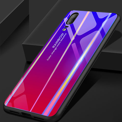 Huawei P20用ハイブリットバンパーケース プラスチック 鏡面 虹 グラデーション 勾配色 カバー ファーウェイ パープル
