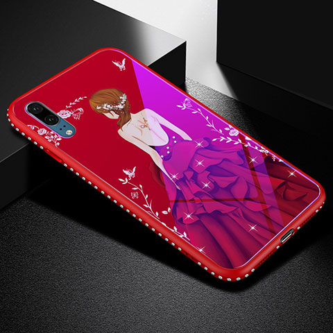 Huawei P20用ハイブリットバンパーケース プラスチック ドレスガール ドレス少女 鏡面 カバー ファーウェイ レッド