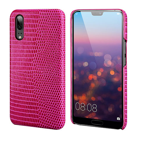 Huawei P20用ケース 高級感 手触り良いレザー柄 P03 ファーウェイ ローズレッド