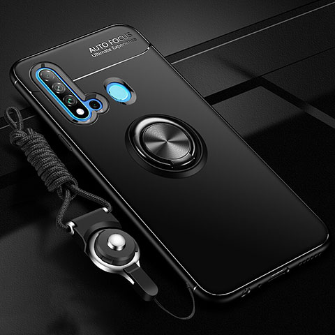 Huawei P20 Lite (2019)用極薄ソフトケース シリコンケース 耐衝撃 全面保護 アンド指輪 マグネット式 バンパー T01 ファーウェイ ブラック