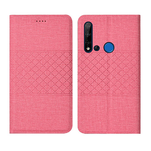 Huawei P20 Lite (2019)用手帳型 布 スタンド H01 ファーウェイ ピンク
