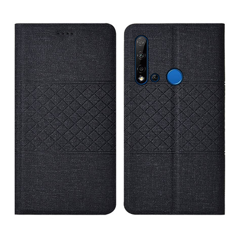 Huawei P20 Lite (2019)用手帳型 布 スタンド H01 ファーウェイ ブラック