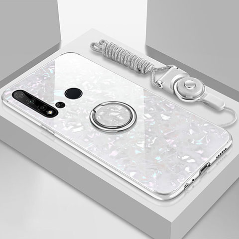 Huawei P20 Lite (2019)用ハイブリットバンパーケース プラスチック 鏡面 カバー アンド指輪 マグネット式 T02 ファーウェイ ホワイト