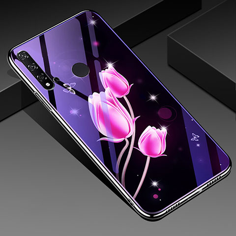 Huawei P20 Lite (2019)用ハイブリットバンパーケース プラスチック 鏡面 花 カバー ファーウェイ ピンク