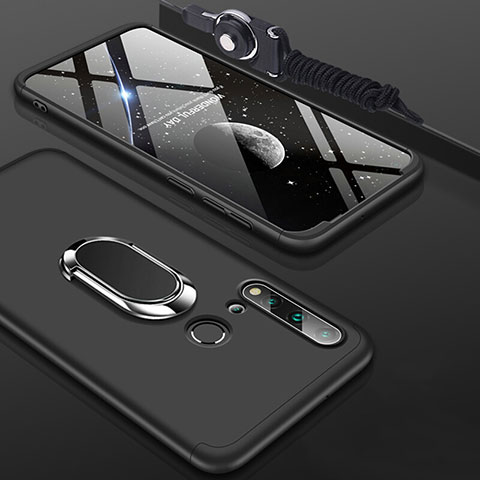 Huawei P20 Lite (2019)用ハードケース プラスチック 質感もマット アンド指輪 マグネット式 P02 ファーウェイ ブラック