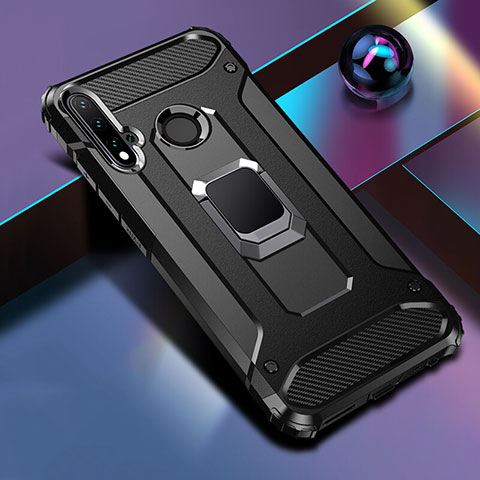 Huawei P20 Lite (2019)用ハイブリットバンパーケース プラスチック アンド指輪 マグネット式 R05 ファーウェイ ブラック