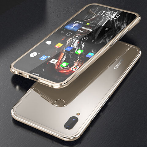 Huawei P20 Lite用ケース 高級感 手触り良い アルミメタル 製の金属製 360度 フルカバーバンパー 鏡面 カバー M02 ファーウェイ ゴールド