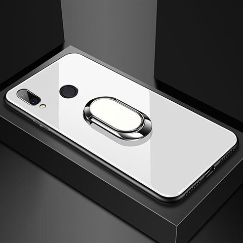 Huawei P20 Lite用ハイブリットバンパーケース プラスチック 鏡面 カバー アンド指輪 マグネット式 ファーウェイ ホワイト
