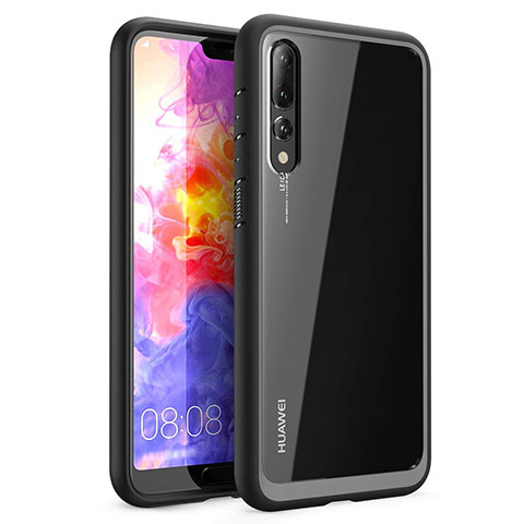 Huawei P20 Pro用ハイブリットバンパーケース クリア透明 プラスチック 鏡面 カバー Z02 ファーウェイ ブラック