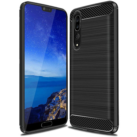 Huawei P20 Pro用シリコンケース ソフトタッチラバー ライン カバー C03 ファーウェイ ブラック