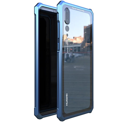 Huawei P20 Pro用ケース 高級感 手触り良い アルミメタル 製の金属製 360度 フルカバーバンパー 鏡面 カバー D01 ファーウェイ ネイビー