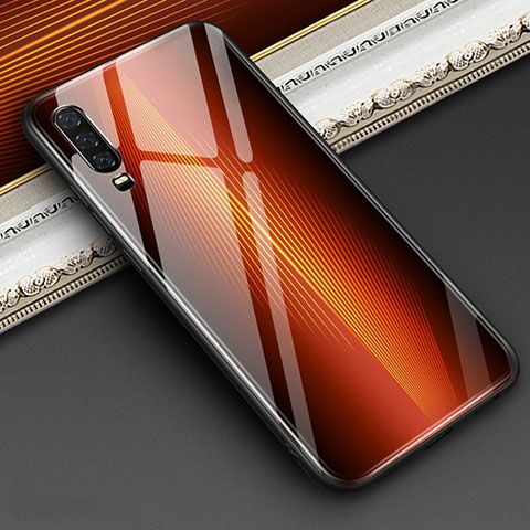 Huawei P30用ハイブリットバンパーケース プラスチック 鏡面 虹 グラデーション 勾配色 カバー ファーウェイ オレンジ