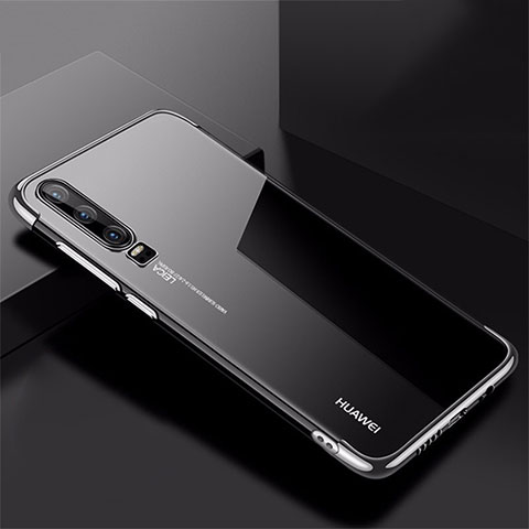 Huawei P30用極薄ソフトケース シリコンケース 耐衝撃 全面保護 クリア透明 H02 ファーウェイ シルバー