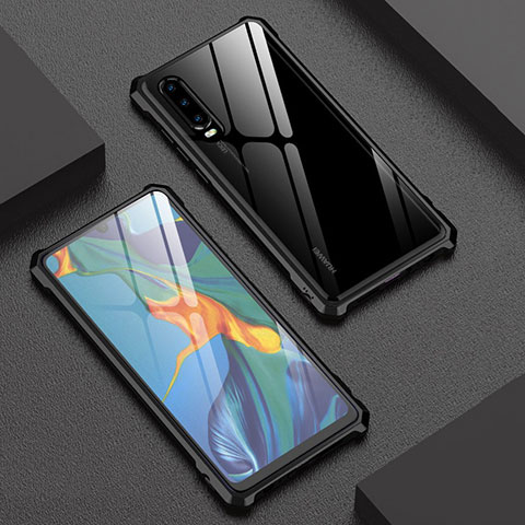 Huawei P30用ケース 高級感 手触り良い アルミメタル 製の金属製 バンパー 鏡面 カバー ファーウェイ ブラック