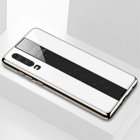 Huawei P30用ハイブリットバンパーケース プラスチック 鏡面 カバー M04 ファーウェイ ホワイト