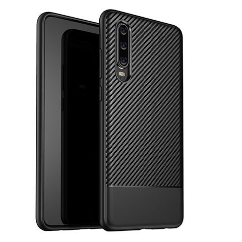 Huawei P30用シリコンケース ソフトタッチラバー ツイル カバー G02 ファーウェイ ブラック