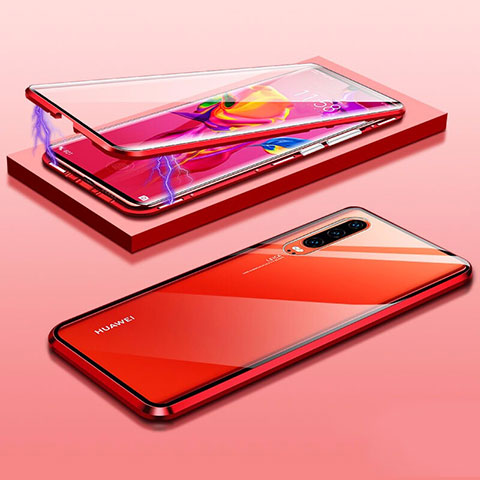 Huawei P30用ケース 高級感 手触り良い アルミメタル 製の金属製 360度 フルカバーバンパー 鏡面 カバー T07 ファーウェイ レッド