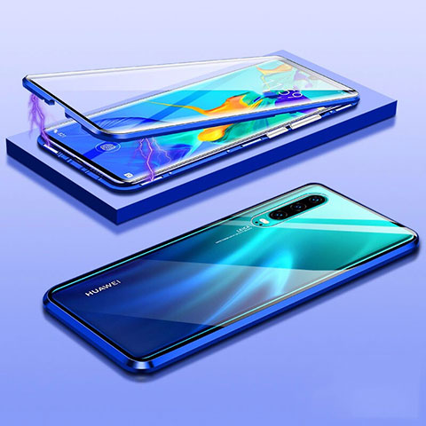 Huawei P30用ケース 高級感 手触り良い アルミメタル 製の金属製 360度 フルカバーバンパー 鏡面 カバー T07 ファーウェイ ネイビー