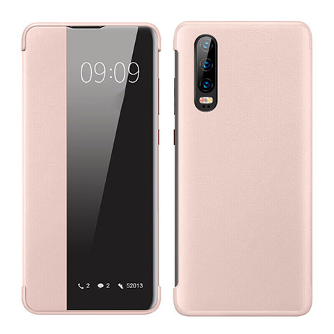 Huawei P30用手帳型 レザーケース スタンド カバー T01 ファーウェイ ピンク