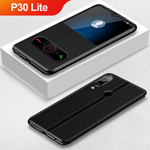 Huawei P30 Lite用手帳型 レザーケース スタンド カバー ファーウェイ ブラック