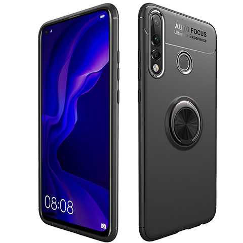 Huawei P30 Lite用極薄ソフトケース シリコンケース 耐衝撃 全面保護 アンド指輪 マグネット式 バンパー ファーウェイ ブラック