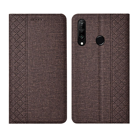 Huawei P30 Lite XL用手帳型 布 スタンド H02 ファーウェイ ブラウン