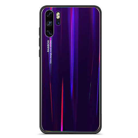 Huawei P30 Pro用ハイブリットバンパーケース プラスチック 鏡面 虹 グラデーション 勾配色 カバー ファーウェイ パープル