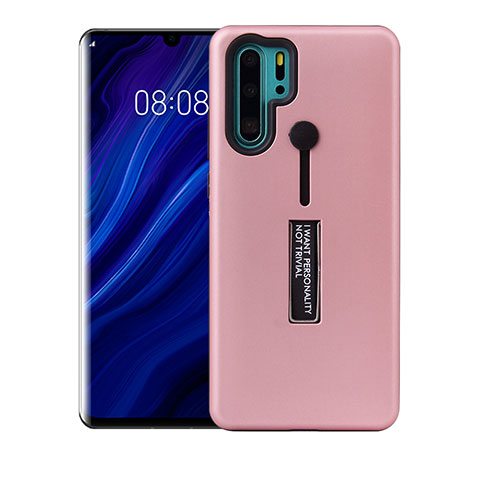 Huawei P30 Pro用ハイブリットバンパーケース スタンド プラスチック 兼シリコーン カバー T01 ファーウェイ ローズゴールド