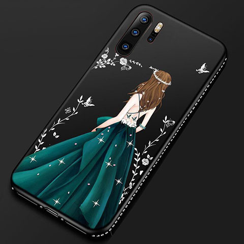 Huawei P30 Pro用シリコンケース ソフトタッチラバー バタフライ ドレスガール ドレス少女 カバー S01 ファーウェイ ブラック