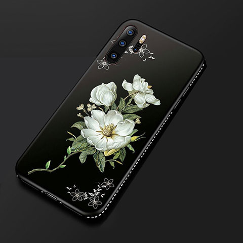 Huawei P30 Pro用シリコンケース ソフトタッチラバー 花 カバー S01 ファーウェイ ホワイト