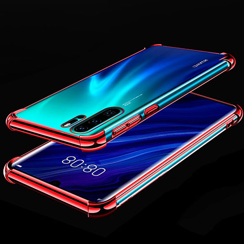 Huawei P30 Pro用極薄ソフトケース シリコンケース 耐衝撃 全面保護 クリア透明 S03 ファーウェイ レッド