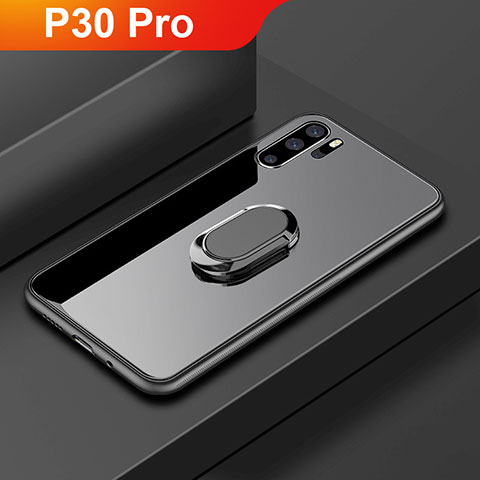 Huawei P30 Pro New Edition用ハイブリットバンパーケース プラスチック 鏡面 カバー アンド指輪 ファーウェイ ブラック