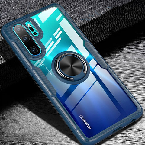 Huawei P30 Pro New Edition用極薄ソフトケース シリコンケース 耐衝撃 全面保護 アンド指輪 マグネット式 バンパー A01 ファーウェイ ネイビー