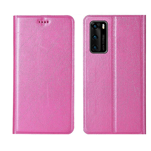 Huawei P40用手帳型 レザーケース スタンド カバー T02 ファーウェイ ピンク