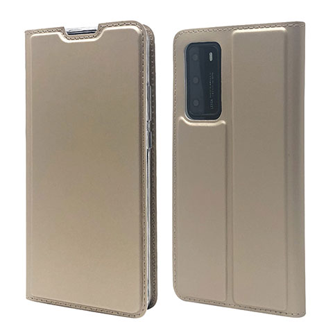 Huawei P40用手帳型 レザーケース スタンド カバー T12 ファーウェイ ゴールド