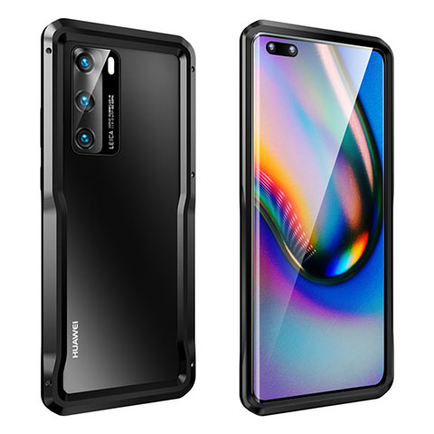 Huawei P40用ケース 高級感 手触り良い アルミメタル 製の金属製 バンパー カバー T02 ファーウェイ ブラック