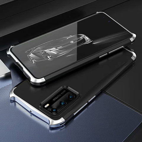 Huawei P40用ケース 高級感 手触り良い アルミメタル 製の金属製 カバー T03 ファーウェイ シルバー