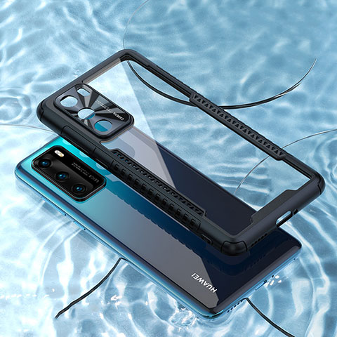 Huawei P40用ハイブリットバンパーケース クリア透明 プラスチック 鏡面 カバー N03 ファーウェイ ブラック