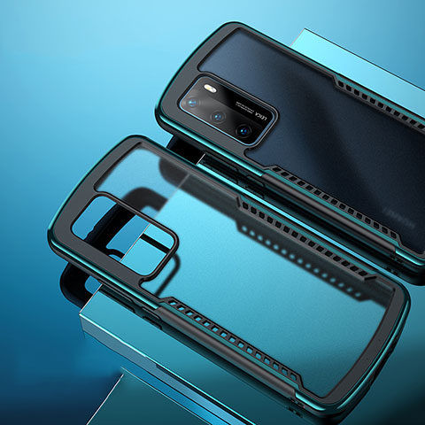 Huawei P40用ハイブリットバンパーケース クリア透明 プラスチック 鏡面 カバー N01 ファーウェイ シアン