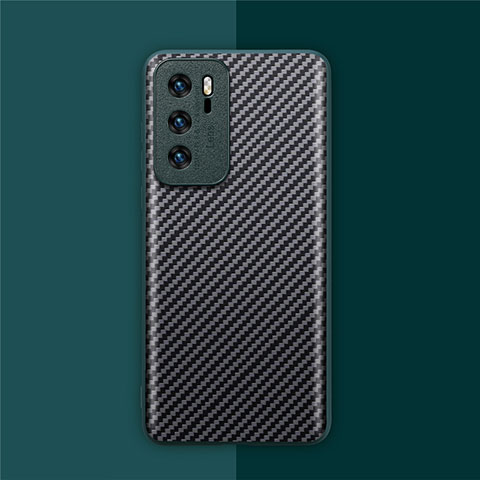 Huawei P40用炭素繊維ケース ソフトタッチラバー ツイル カバー ファーウェイ シアン