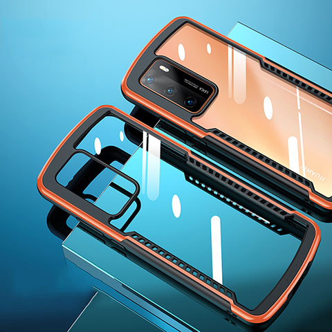 Huawei P40用ハイブリットバンパーケース クリア透明 プラスチック 鏡面 カバー N02 ファーウェイ オレンジ