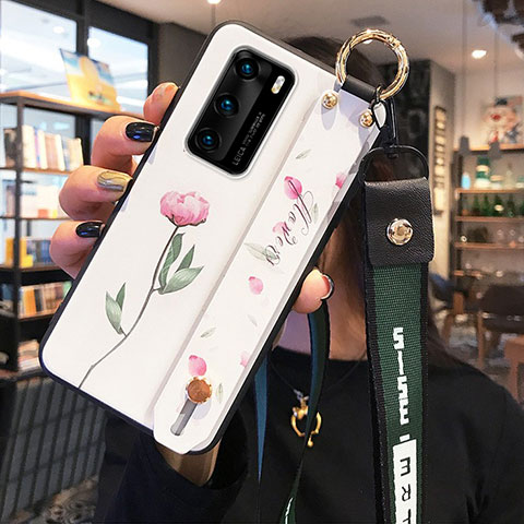 Huawei P40用シリコンケース ソフトタッチラバー 花 カバー ファーウェイ ピンク